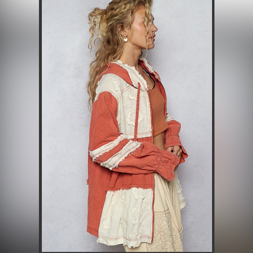POL Rust & Cream Patchwork Hooded Jacket - image 4